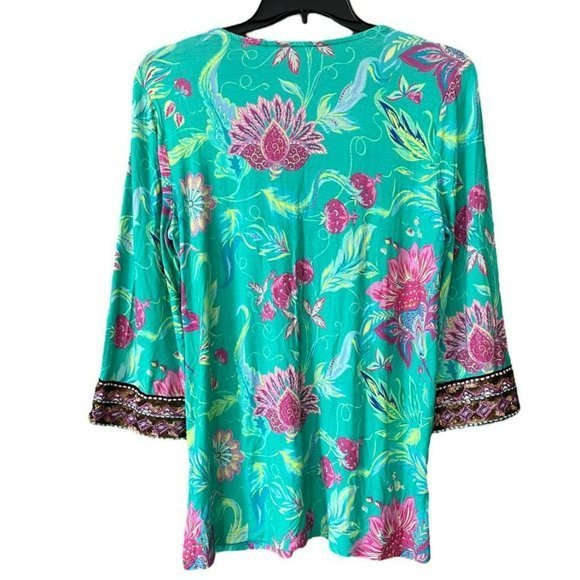 Soft Surroundings Boho Floral Sequin Embroidered V-Neck Tunic Womens M - Picture 2 of 4